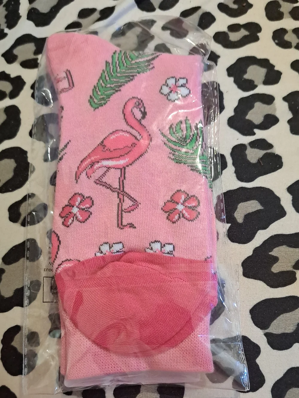 Pink Flamingo Crew Socks Tropical Palm Hibiscus Unisex OS